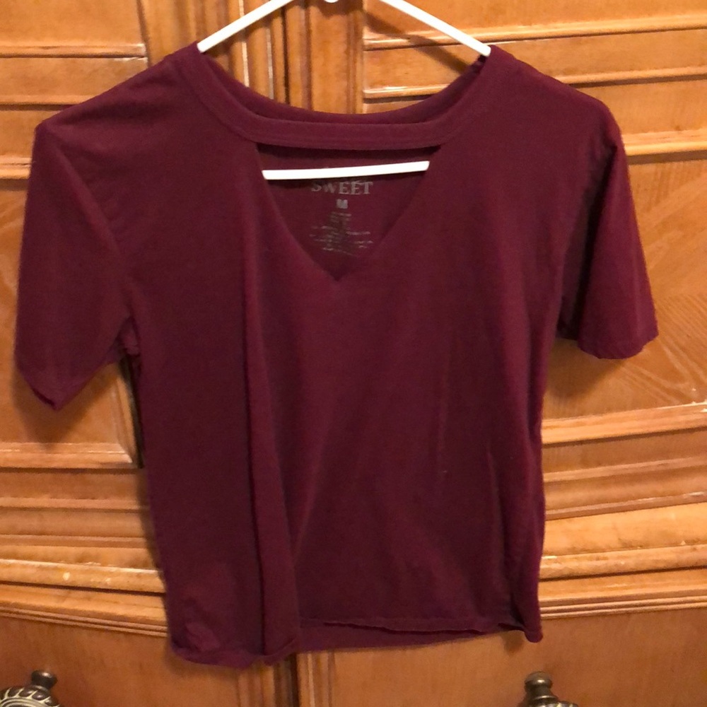Maroon Tshirt with front triangle cut-out